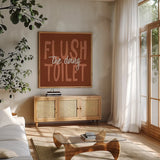 Bathroom Advice III Brown by Wild Apple Portfolio. Shown in a natural wood frame in a cozy modern living room. Available as an archival giclee rolled canvas, fine art paper, or poster print. SKU 68261a.