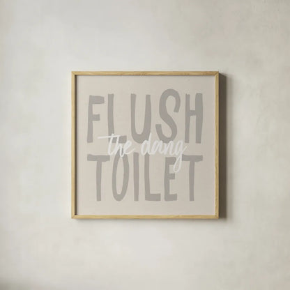 Bathroom Advice III Neutral by Wild Apple Portfolio. Shown in a natural wood glass frame for a timeless modern aesthetic. Available as an archival giclee rolled canvas, fine art paper, or poster print. SKU 83203a.