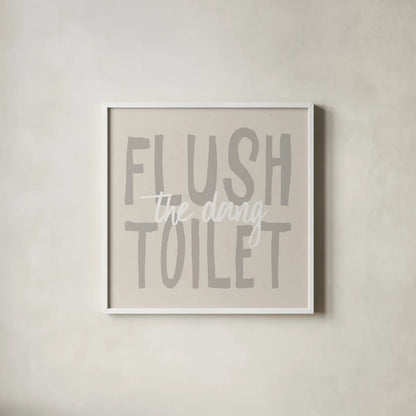 Bathroom Advice III Neutral by Wild Apple Portfolio. Shown in a crisp white glass frame for a clean and minimalist style. Available as an archival giclee rolled canvas, fine art paper, or poster print. SKU 83203a.