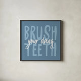 Bathroom Advice IV by Wild Apple Portfolio. Shown in a sleek black glass frame for a contemporary gallery look. Available as an archival giclee rolled canvas, fine art paper, or poster print. SKU 62977a.