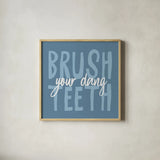 Bathroom Advice IV by Wild Apple Portfolio. Shown in a natural wood glass frame for a timeless modern aesthetic. Available as an archival giclee rolled canvas, fine art paper, or poster print. SKU 62977a.