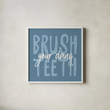 Bathroom Advice IV by Wild Apple Portfolio. Shown in a crisp white glass frame for a clean and minimalist style. Available as an archival giclee rolled canvas, fine art paper, or poster print. SKU 62977a.