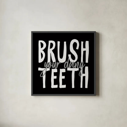 Bathroom Advice IV BW by Wild Apple Portfolio. Shown in a sleek black glass frame for a contemporary gallery look. Available as an archival giclee rolled canvas, fine art paper, or poster print. SKU 84768a.