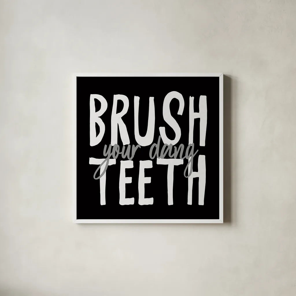 Bathroom Advice IV BW by Wild Apple Portfolio. Shown in a crisp white glass frame for a clean and minimalist style. Available as an archival giclee rolled canvas, fine art paper, or poster print. SKU 84768a.