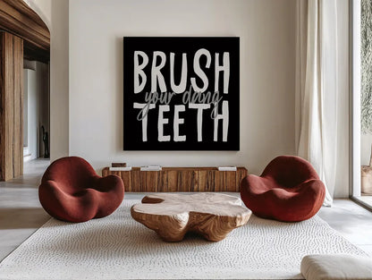 Bathroom Advice IV BW by Wild Apple Portfolio. Shown as extra-large giant wall art in a modern living room. Available as an archival giclee rolled canvas, fine art paper, or poster print. SKU 84768a.