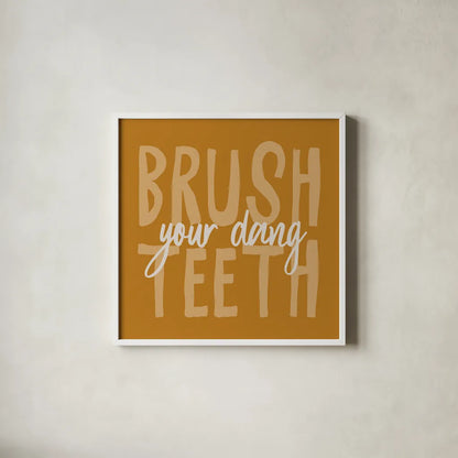 Bathroom Advice IV Yellow by Wild Apple Portfolio. Shown in a crisp white glass frame for a clean and minimalist style. Available as an archival giclee rolled canvas, fine art paper, or poster print. SKU 68262a.