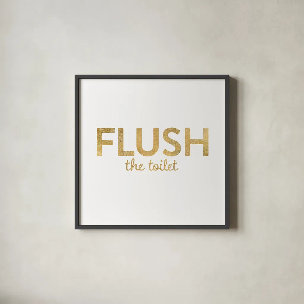 Bathroom Etiquette II by Wild Apple Portfolio. Shown in a sleek black glass frame for a contemporary gallery look. Available as an archival giclee rolled canvas, fine art paper, or poster print. SKU 30861a.