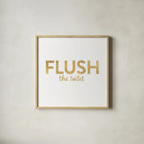 Bathroom Etiquette II by Wild Apple Portfolio. Shown in a natural wood glass frame for a timeless modern aesthetic. Available as an archival giclee rolled canvas, fine art paper, or poster print. SKU 30861a.