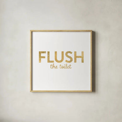 Bathroom Etiquette II by Wild Apple Portfolio. Shown in a natural wood glass frame for a timeless modern aesthetic. Available as an archival giclee rolled canvas, fine art paper, or poster print. SKU 30861a.