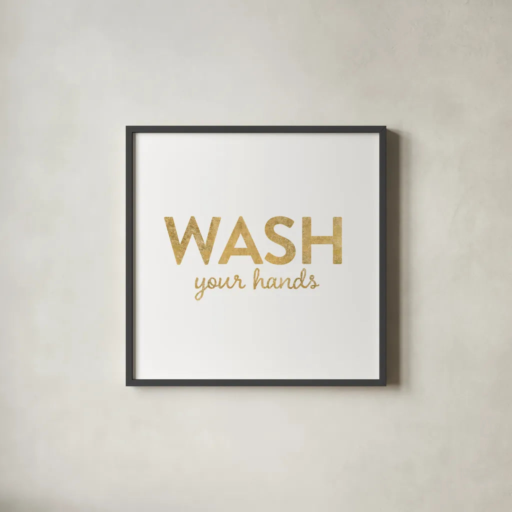 Bathroom Etiquette IV by Wild Apple Portfolio. Shown in a sleek black glass frame for a contemporary gallery look. Available as an archival giclee rolled canvas, fine art paper, or poster print. SKU 30863a.