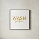 Bathroom Etiquette IV by Wild Apple Portfolio. Shown in a sleek black glass frame for a contemporary gallery look. Available as an archival giclee rolled canvas, fine art paper, or poster print. SKU 30863a.
