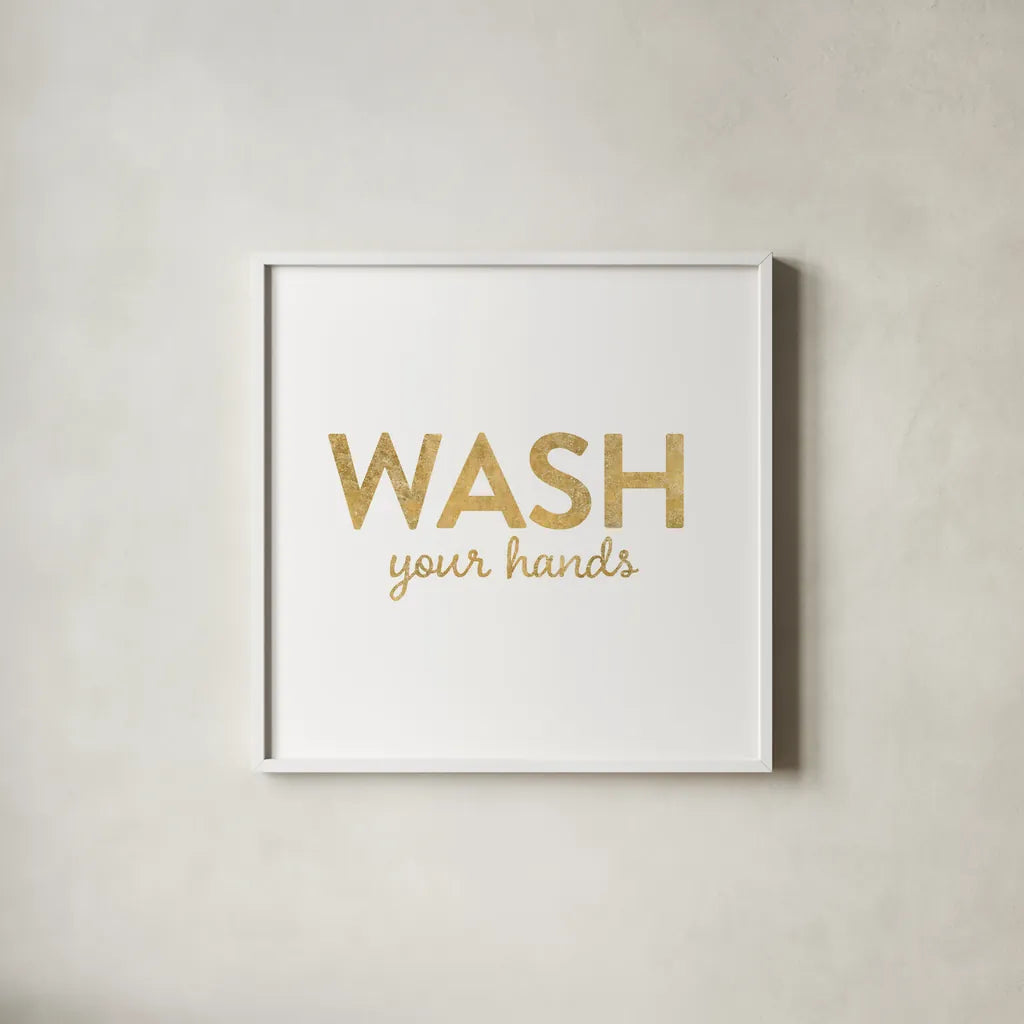 Bathroom Etiquette IV by Wild Apple Portfolio. Shown in a crisp white glass frame for a clean and minimalist style. Available as an archival giclee rolled canvas, fine art paper, or poster print. SKU 30863a.