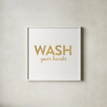 Bathroom Etiquette IV by Wild Apple Portfolio. Shown in a crisp white glass frame for a clean and minimalist style. Available as an archival giclee rolled canvas, fine art paper, or poster print. SKU 30863a.