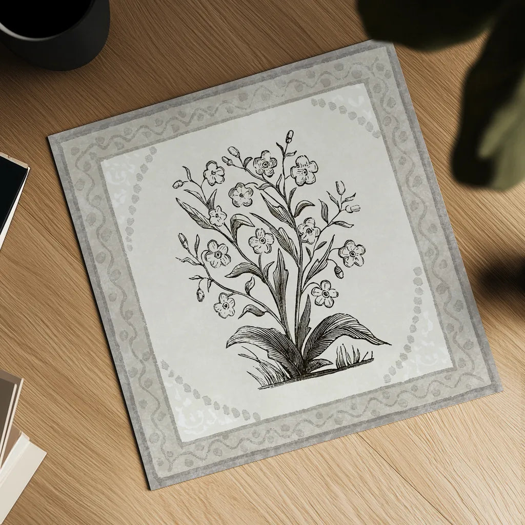 Batik Flowers I v2 by Wild Apple Portfolio. Shown as a detailed flat fine art print, highlighting archival giclee quality. Available as an archival giclee rolled canvas, fine art paper, or poster print. SKU 96034a.