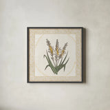 Batik Flowers II by Wild Apple Portfolio. Shown in a sleek black glass frame for a contemporary gallery look. Available as an archival giclee rolled canvas, fine art paper, or poster print. SKU 75169a.