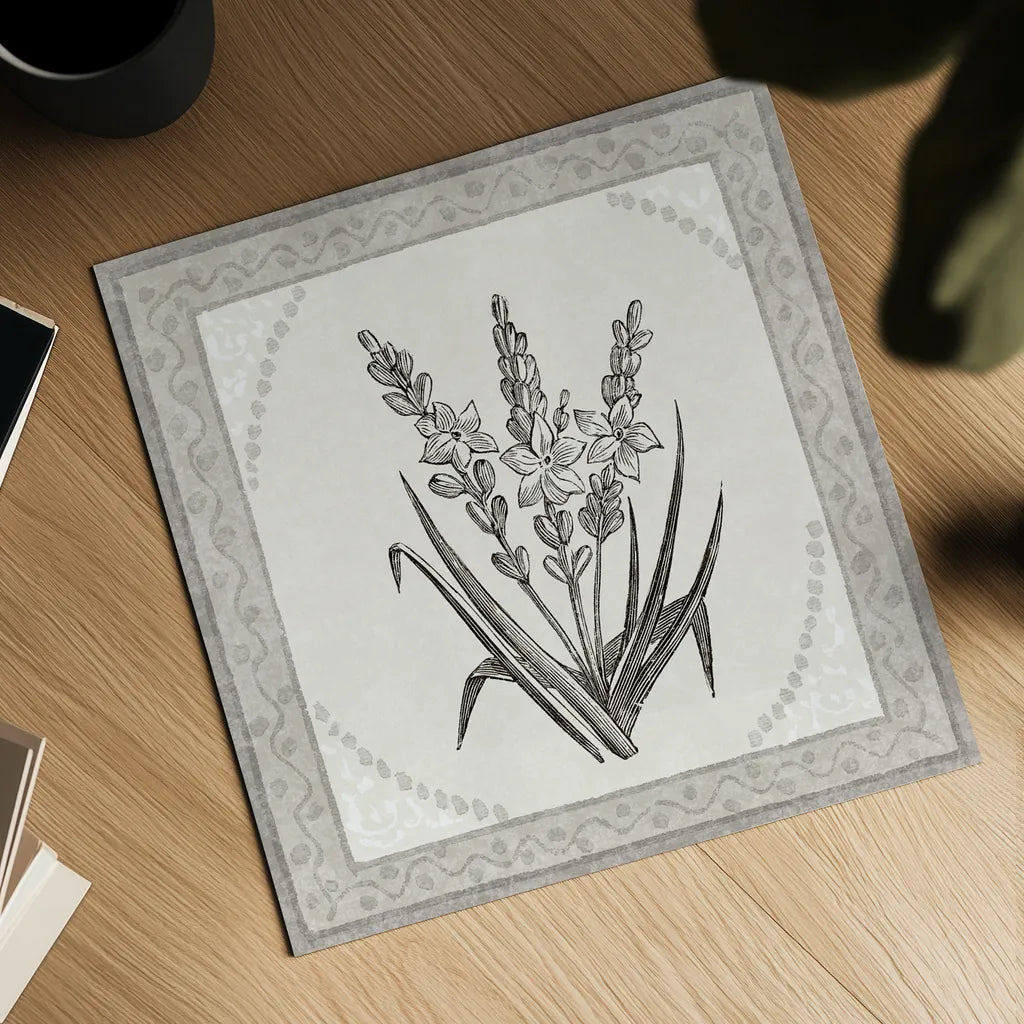 Batik Flowers II v2 by Wild Apple Portfolio. Shown as a detailed flat fine art print, highlighting archival giclee quality. Available as an archival giclee rolled canvas, fine art paper, or poster print. SKU 96035a.