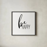 Be Happy by Wild Apple Portfolio. Shown in a sleek black glass frame for a contemporary gallery look. Available as an archival giclee rolled canvas, fine art paper, or poster print. SKU 59253a.
