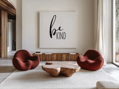 Be Kind by Wild Apple Portfolio. Shown as extra-large giant wall art in a modern living room. Available as an archival giclee rolled canvas, fine art paper, or poster print. SKU 59251a.