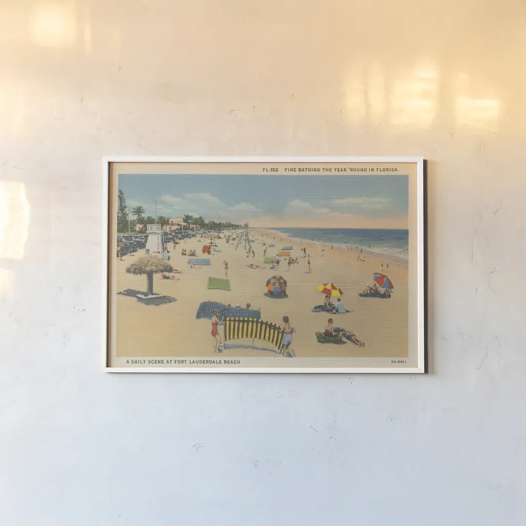 Beach Postcard I by Wild Apple Portfolio. shown as a paper print in a white frame. Available as a archival giclee rolled canvas, fine art paper, or poster print. SKU 57443i.