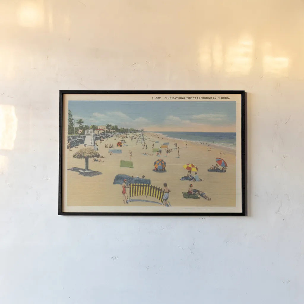 Beach Postcard I Plain Border by Wild Apple Portfolio. shown as a paper print in a black flame. Available as a archival giclee rolled canvas, fine art paper, or poster print. SKU 57822i.