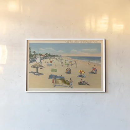 Beach Postcard I Plain Border by Wild Apple Portfolio. shown as a paper print in a white frame. Available as a archival giclee rolled canvas, fine art paper, or poster print. SKU 57822i.