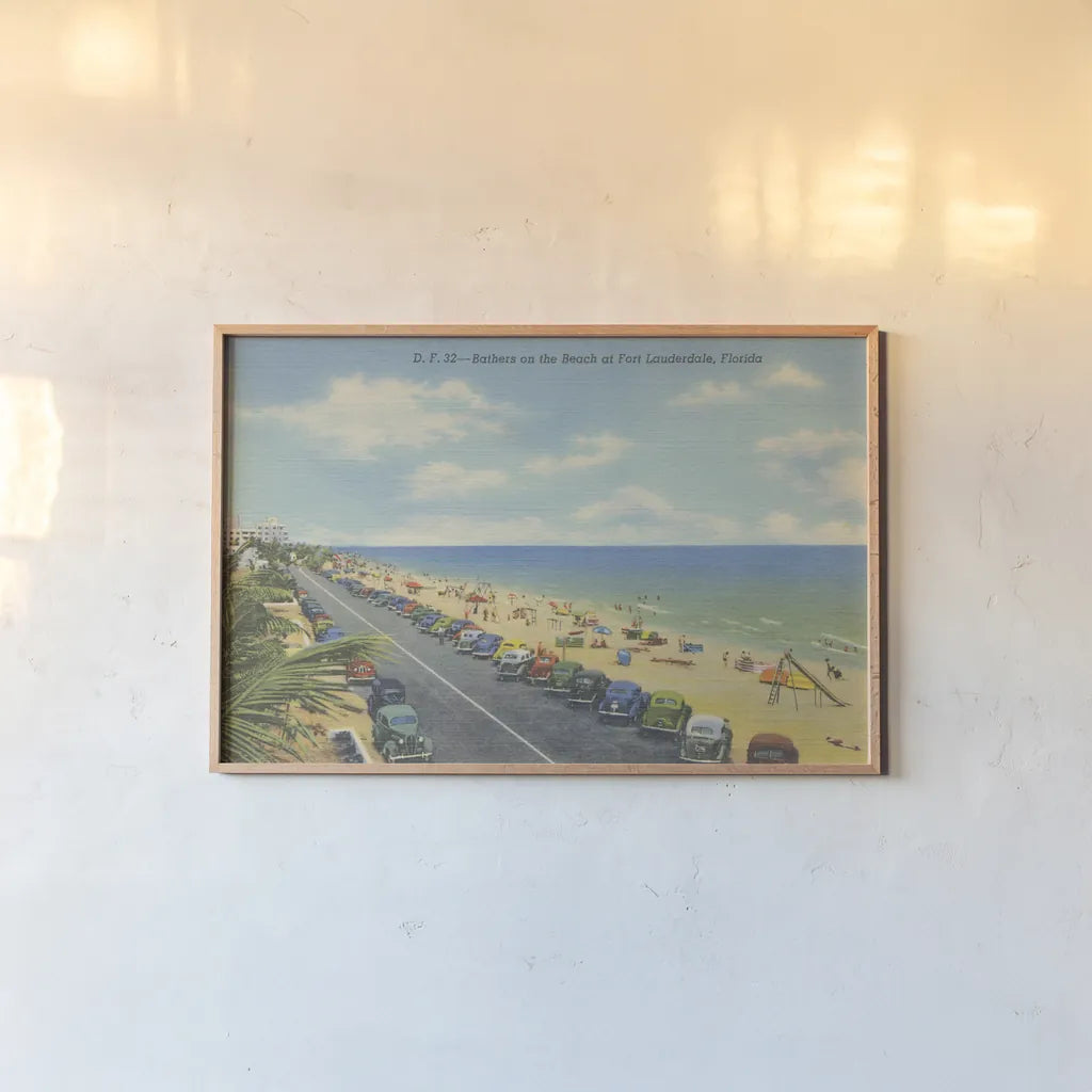 Beach Postcard II by Wild Apple Portfolio. shown as a paper print in a natural frame. Available as a archival giclee rolled canvas, fine art paper, or poster print. SKU 57444i.