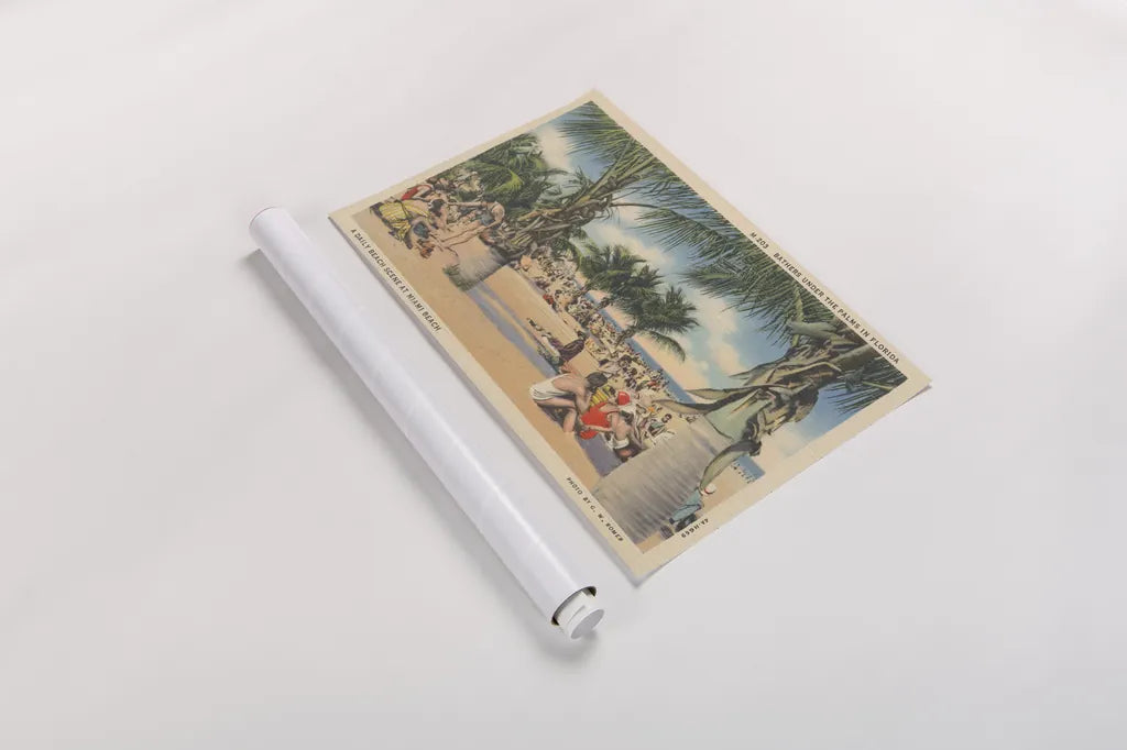 Beach Postcard III by Wild Apple Portfolio. shown as a rolled paper print. Available as archival giclee rolled canvas, fine art paper, or poster print. SKU 57445i.