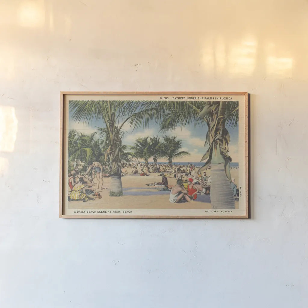 Beach Postcard III by Wild Apple Portfolio. shown as a paper print in a natural frame. Available as a archival giclee rolled canvas, fine art paper, or poster print. SKU 57445i.