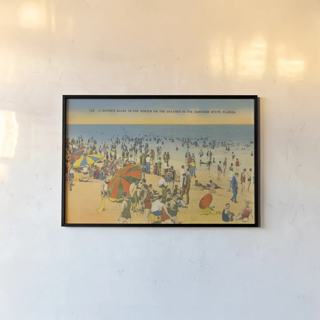 Beach Postcard IV by Wild Apple Portfolio. shown as a paper print in a black flame. Available as a archival giclee rolled canvas, fine art paper, or poster print. SKU 57446i.