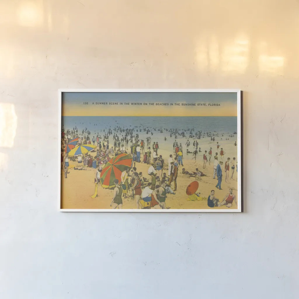 Beach Postcard IV by Wild Apple Portfolio. shown as a paper print in a white frame. Available as a archival giclee rolled canvas, fine art paper, or poster print. SKU 57446i.