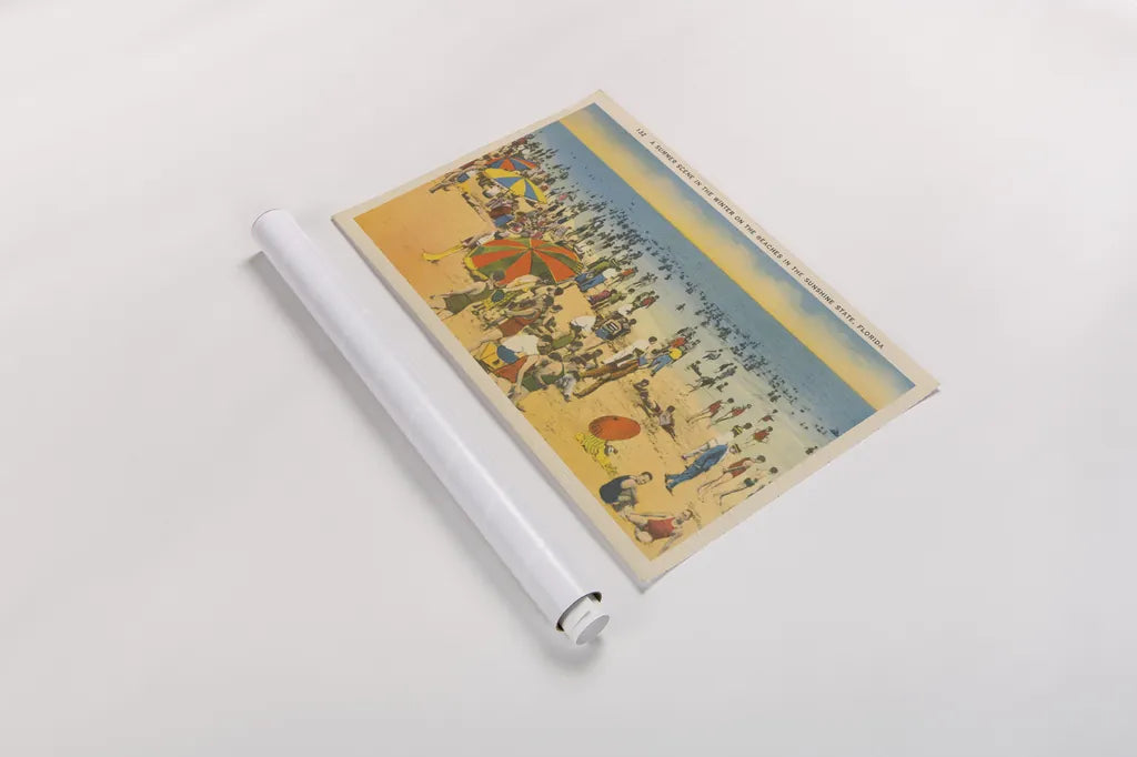 Beach Postcard IV Plain Border by Wild Apple Portfolio. shown as a rolled paper print. Available as archival giclee rolled canvas, fine art paper, or poster print. SKU 57823i.