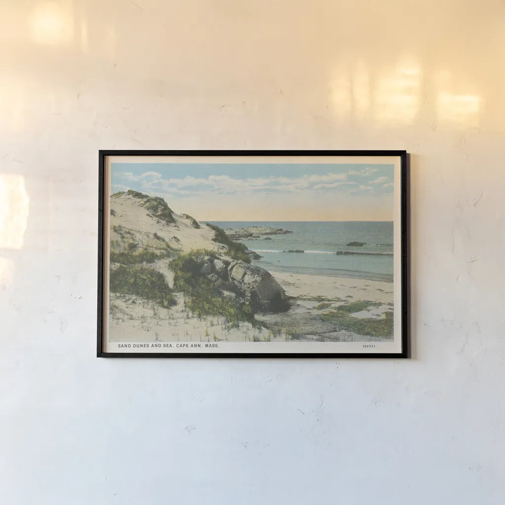 Beach Postcard V by Wild Apple Portfolio. shown as a paper print in a black flame. Available as a archival giclee rolled canvas, fine art paper, or poster print. SKU 57447i.