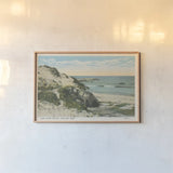 Beach Postcard V by Wild Apple Portfolio. shown as a paper print in a natural frame. Available as a archival giclee rolled canvas, fine art paper, or poster print. SKU 57447i.