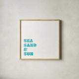 Beach Sayings I by Wild Apple Portfolio. Shown in a natural wood glass frame for a timeless modern aesthetic. Available as an archival giclee rolled canvas, fine art paper, or poster print. SKU 72464a.