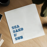 Beach Sayings I Dark Blue by Wild Apple Portfolio. Shown as a detailed flat fine art print, highlighting archival giclee quality. Available as an archival giclee rolled canvas, fine art paper, or poster print. SKU 89040a.