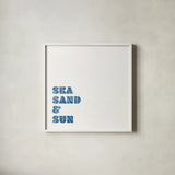 Beach Sayings I Dark Blue by Wild Apple Portfolio. Shown in a crisp white glass frame for a clean and minimalist style. Available as an archival giclee rolled canvas, fine art paper, or poster print. SKU 89040a.