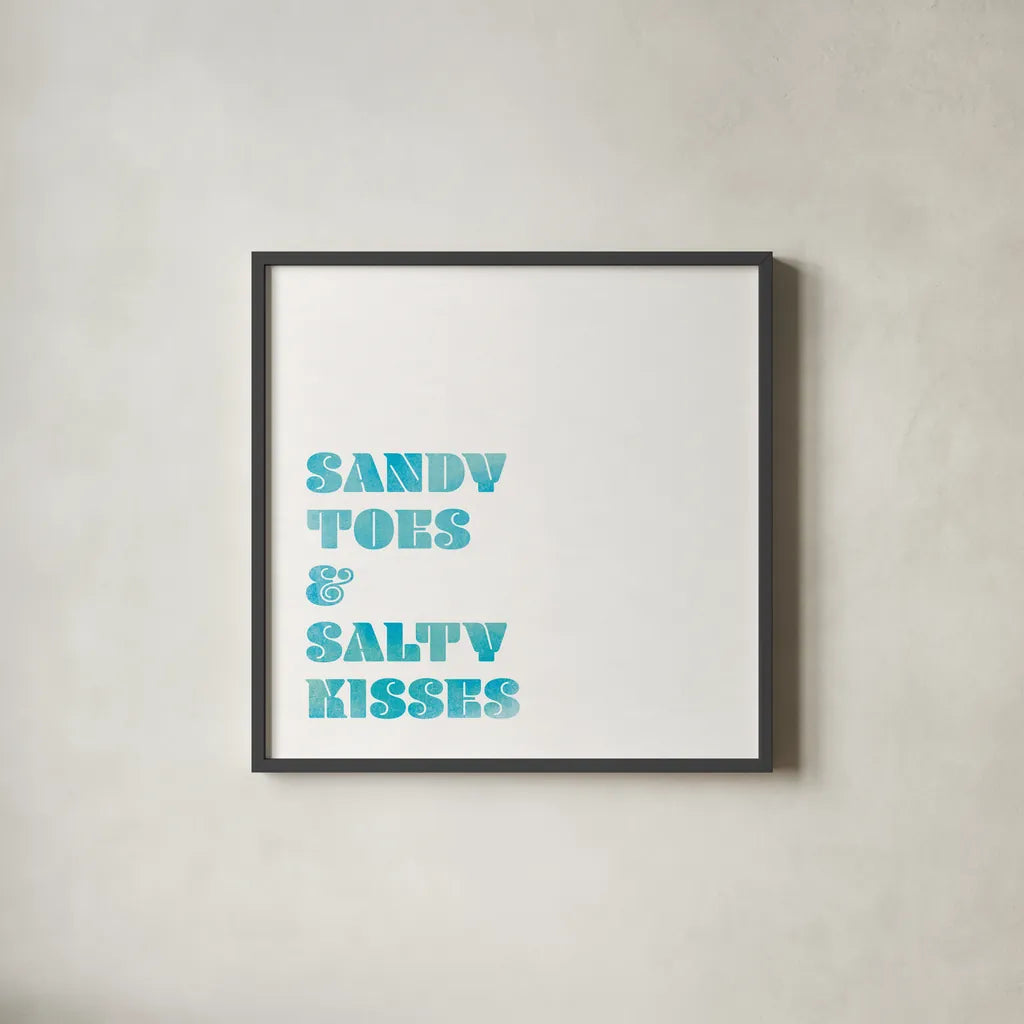 Beach Sayings II by Wild Apple Portfolio. Shown in a sleek black glass frame for a contemporary gallery look. Available as an archival giclee rolled canvas, fine art paper, or poster print. SKU 72465a.