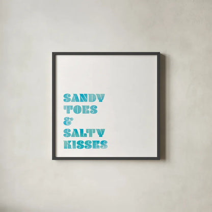 Beach Sayings II by Wild Apple Portfolio. Shown in a sleek black glass frame for a contemporary gallery look. Available as an archival giclee rolled canvas, fine art paper, or poster print. SKU 72465a.
