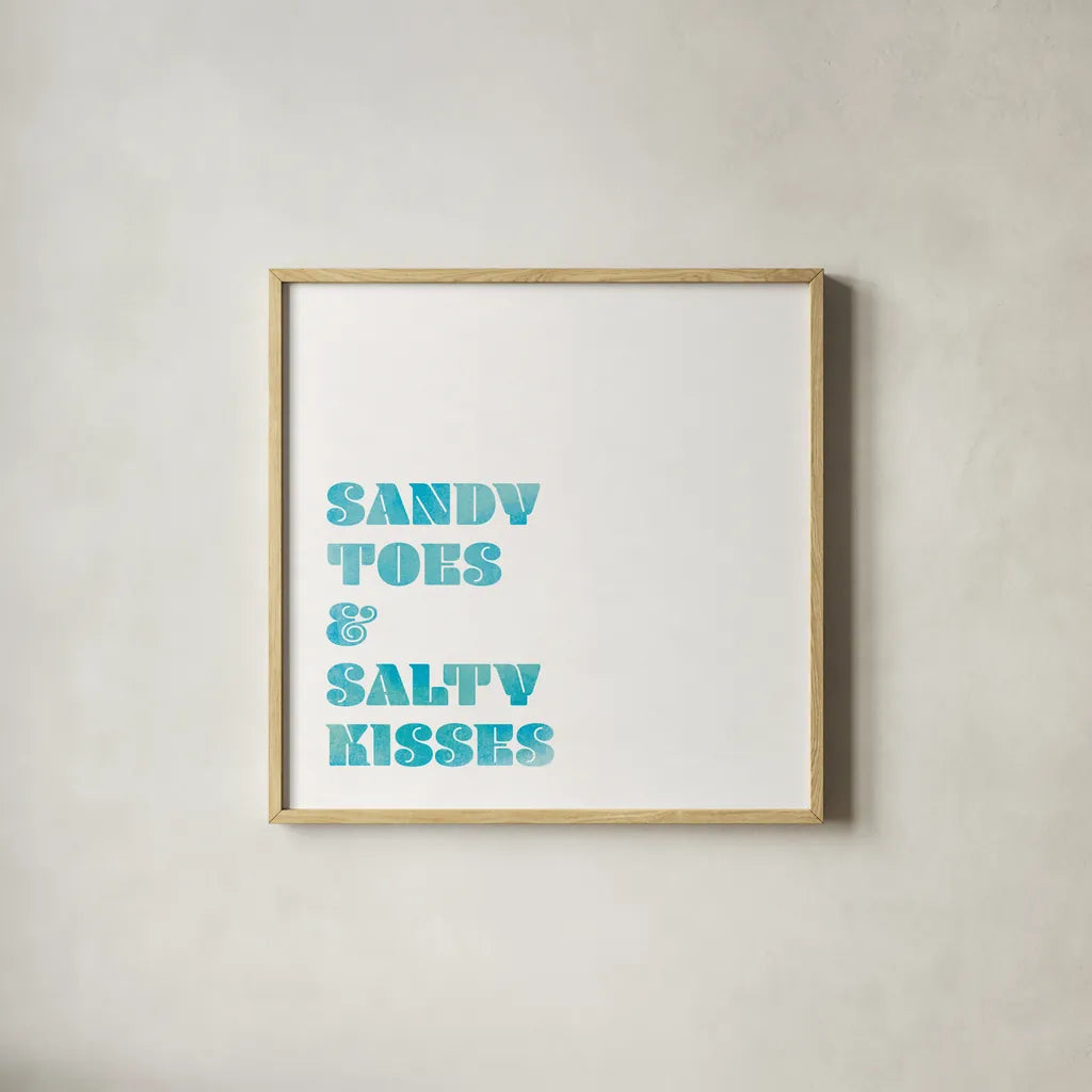 Beach Sayings II by Wild Apple Portfolio. Shown in a natural wood glass frame for a timeless modern aesthetic. Available as an archival giclee rolled canvas, fine art paper, or poster print. SKU 72465a.