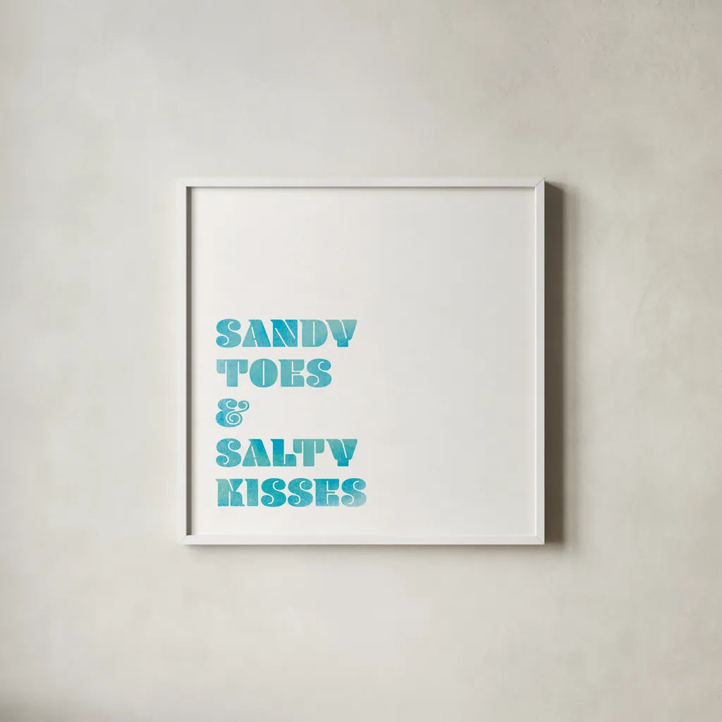 Beach Sayings II by Wild Apple Portfolio. Shown in a crisp white glass frame for a clean and minimalist style. Available as an archival giclee rolled canvas, fine art paper, or poster print. SKU 72465a.