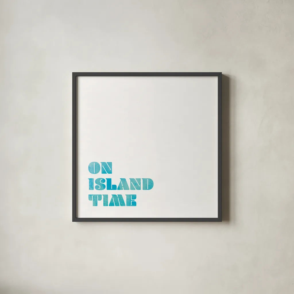 Beach Sayings III by Wild Apple Portfolio. Shown in a sleek black glass frame for a contemporary gallery look. Available as an archival giclee rolled canvas, fine art paper, or poster print. SKU 72466a.