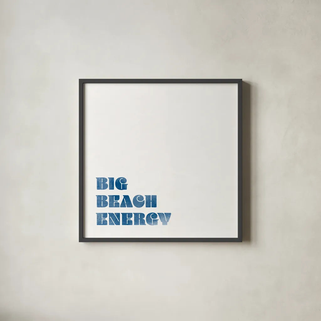 Beach Sayings IV Dark Blue by Wild Apple Portfolio. Shown in a sleek black glass frame for a contemporary gallery look. Available as an archival giclee rolled canvas, fine art paper, or poster print. SKU 89041a.