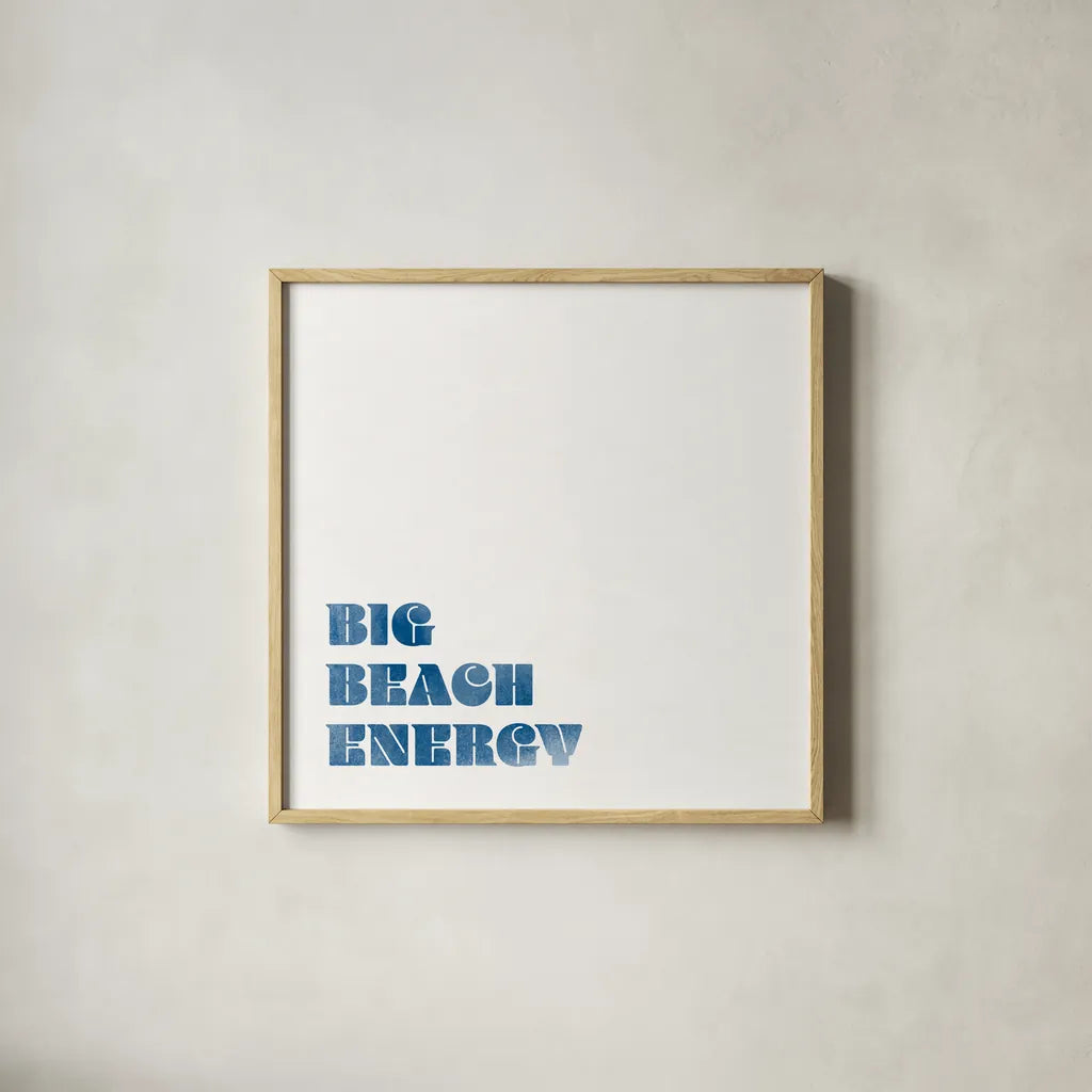 Beach Sayings IV Dark Blue by Wild Apple Portfolio. Shown in a natural wood glass frame for a timeless modern aesthetic. Available as an archival giclee rolled canvas, fine art paper, or poster print. SKU 89041a.