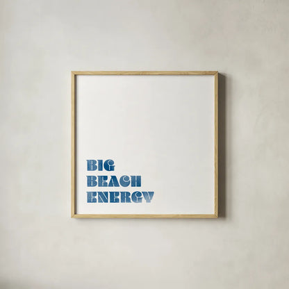 Beach Sayings IV Dark Blue by Wild Apple Portfolio. Shown in a natural wood glass frame for a timeless modern aesthetic. Available as an archival giclee rolled canvas, fine art paper, or poster print. SKU 89041a.