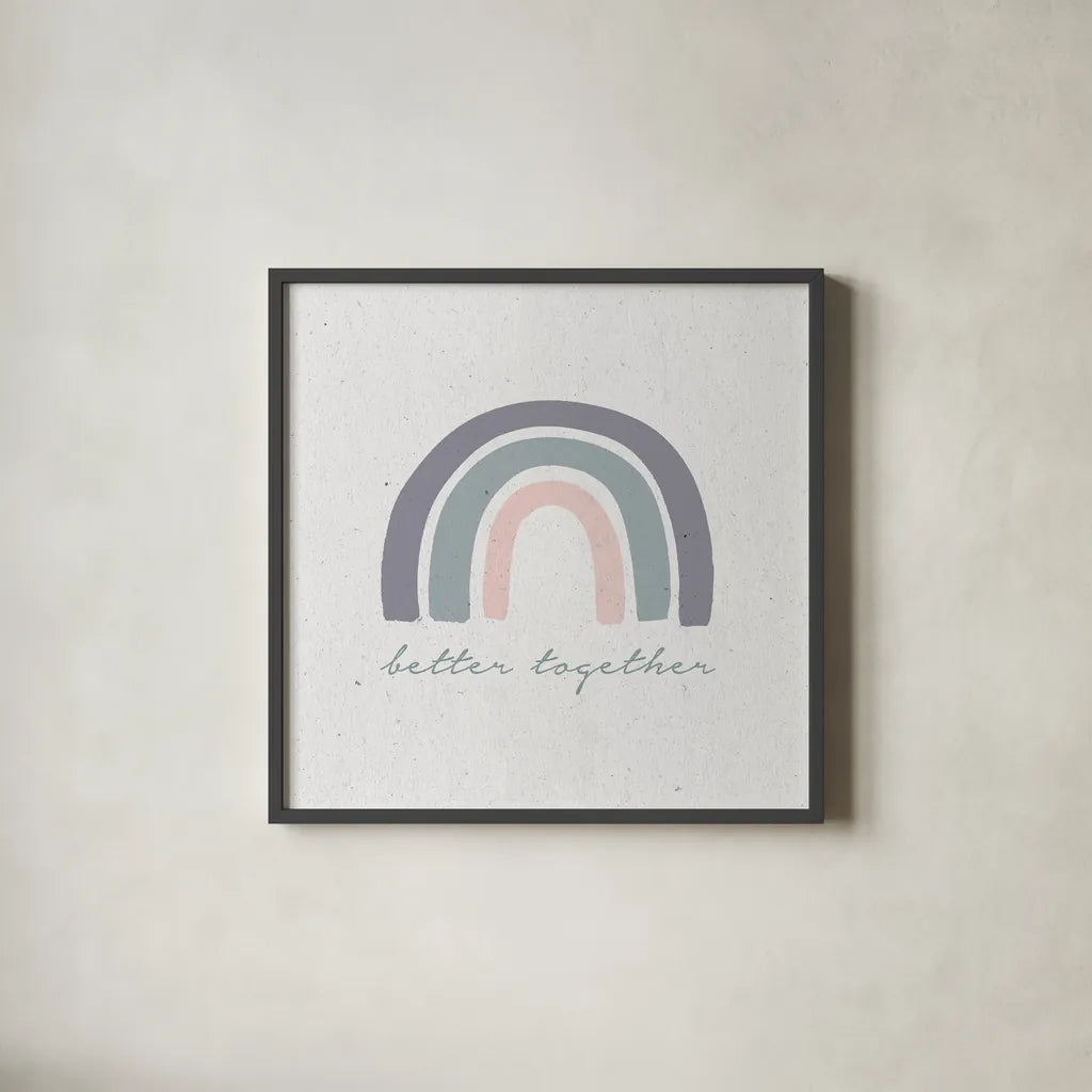Better Together I by Wild Apple Portfolio. Shown in a sleek black glass frame for a contemporary gallery look. Available as an archival giclee rolled canvas, fine art paper, or poster print. SKU 64806a.
