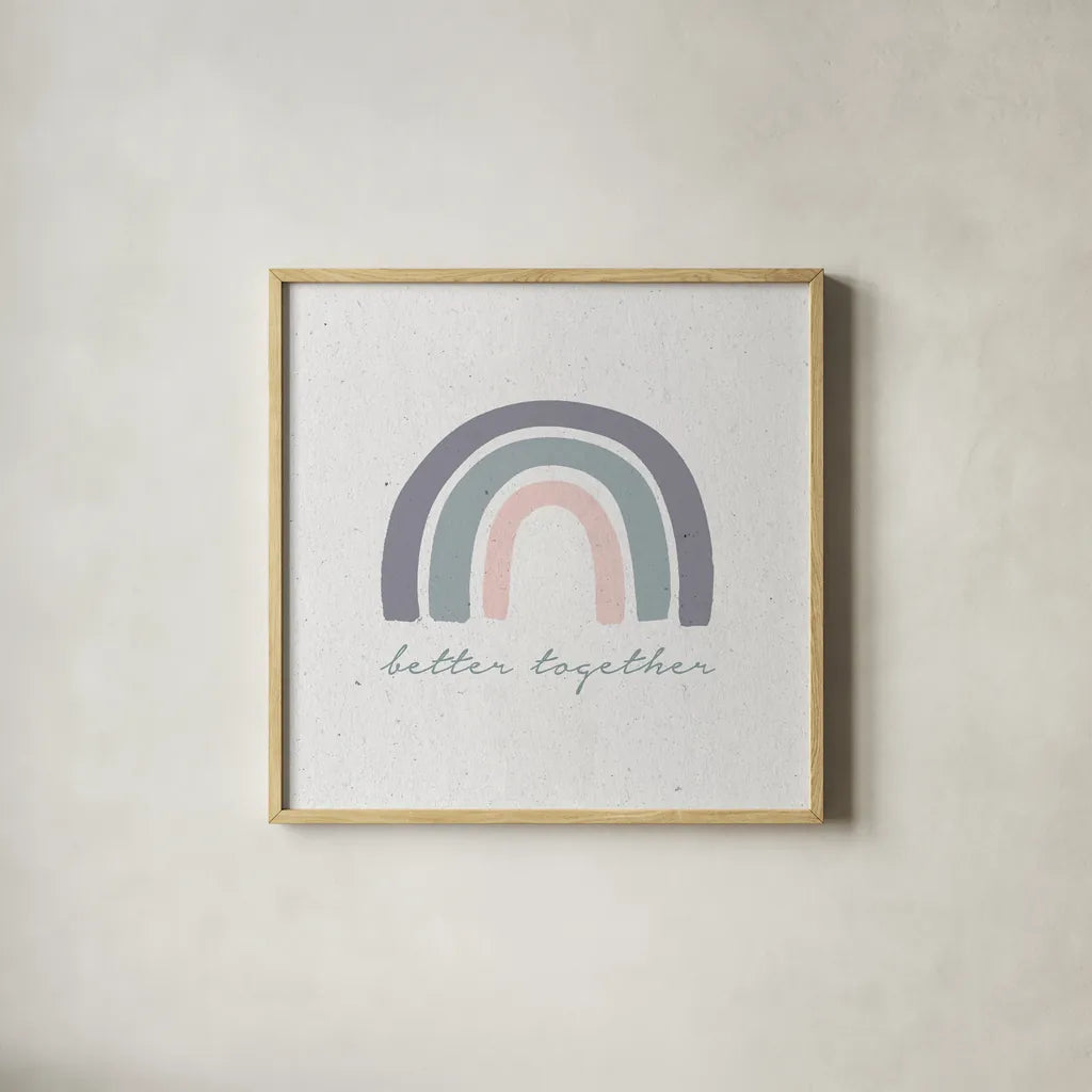 Better Together I by Wild Apple Portfolio. Shown in a natural wood glass frame for a timeless modern aesthetic. Available as an archival giclee rolled canvas, fine art paper, or poster print. SKU 64806a.