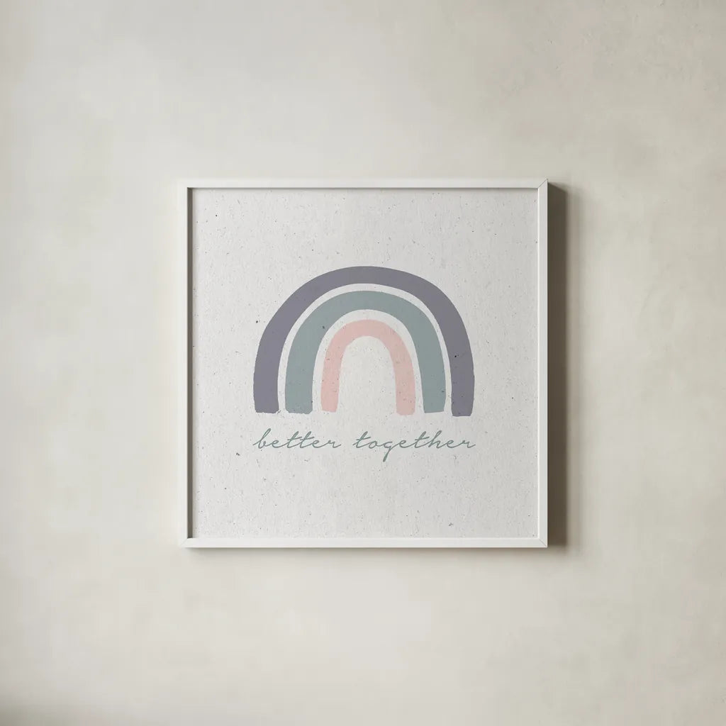 Better Together I by Wild Apple Portfolio. Shown in a crisp white glass frame for a clean and minimalist style. Available as an archival giclee rolled canvas, fine art paper, or poster print. SKU 64806a.
