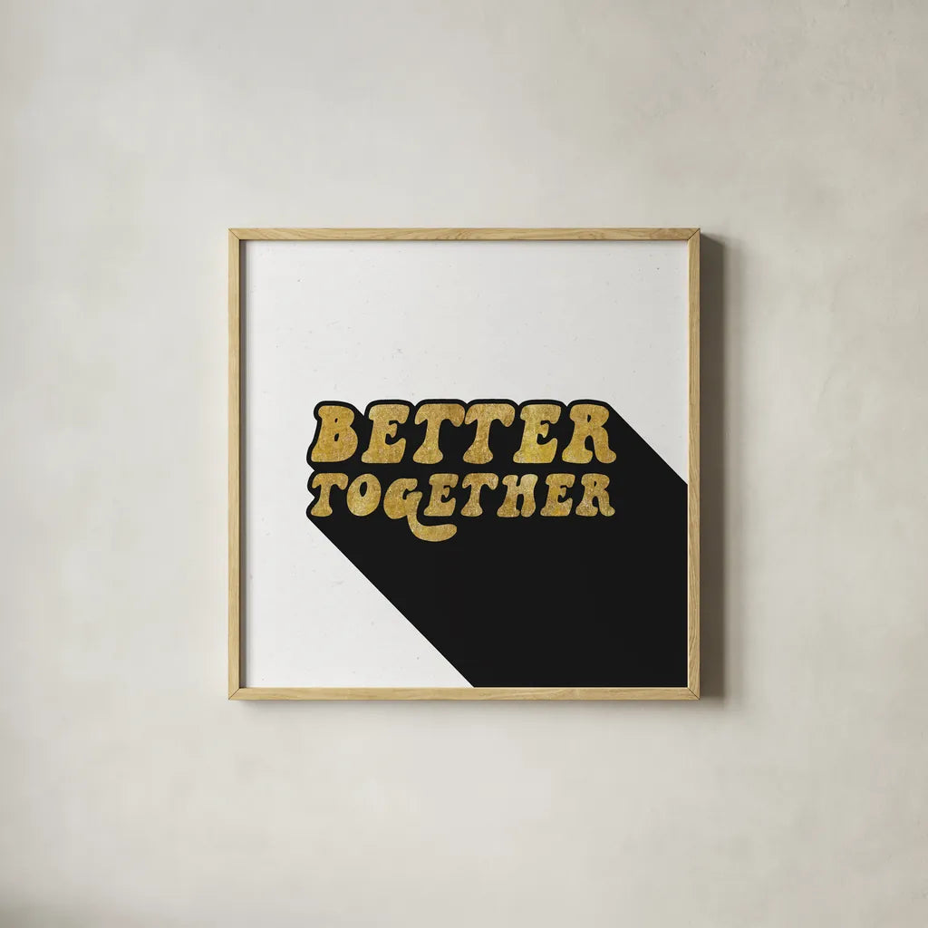 Better Together II BG by Wild Apple Portfolio. Shown in a natural wood glass frame for a timeless modern aesthetic. Available as an archival giclee rolled canvas, fine art paper, or poster print. SKU 68995a.