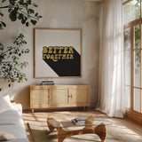 Better Together II BG by Wild Apple Portfolio. Shown in a natural wood frame in a cozy modern living room. Available as an archival giclee rolled canvas, fine art paper, or poster print. SKU 68995a.