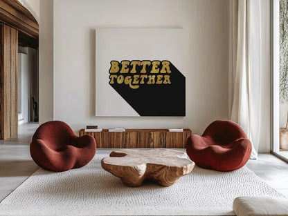 Better Together II BG by Wild Apple Portfolio. Shown as extra-large giant wall art in a modern living room. Available as an archival giclee rolled canvas, fine art paper, or poster print. SKU 68995a.
